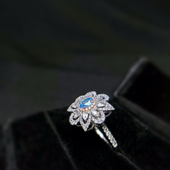 14k Gold 1.06 Ctw Natural Blue Diamond & Diamond Ring