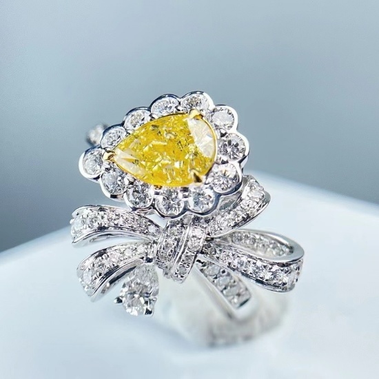 Gia Certified 14k Gold 1.80 Ctw Natural Yellow Diamond & Diamond Ring
