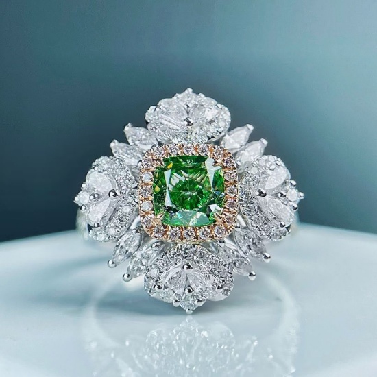 14k Gold 2.23 Ctw Natural Green Diamond & Diamond Ring