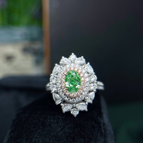 14k Gold 1.72 Ctw Natural Green Diamond & Diamond Ring