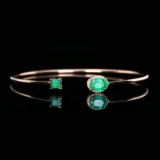 14k Gold 1.67 Ct Vivid Green Natural Emerald & Diamond Bangle