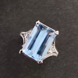 14k Gold 7.67 Ctw Natural Aquamarine & Diamond Ring