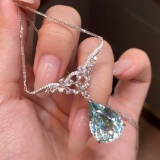 14k Gold 8.14 Ctw Natural Aquamarine & Sapphire Necklace