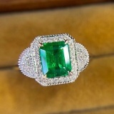 14k Gold 1.55 Ctw Vivid Green Natural Emerald & Diamond Ring