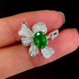 14k Gold 1.39 Ct Vivid Green Natural Emerald & Diamond & Sapphire Ring