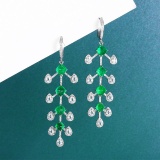 14k Gold 5.55 Ctw Vivid Green Natural Emerald & Diamond Earrings