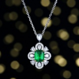 14k Gold 1.92 Ctw Vivid Green Natural Emerald & Diamond Ring/pendant( Without Chain )
