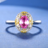 14k Gold 1.25 Ctw Natural Padparadscha Sapphire & Diamond Ring