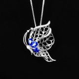 14k Gold 1.54 Ctw Vivid Blue Natural Sapphire & Diamond & Butterfly Pendant( Without Chain )
