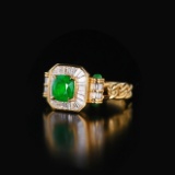 14k Gold 1.61 Ctw Vivid Green Natural Emerald & Diamond Ring