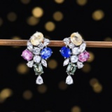 14k Gold 7.55 Ctw Natural Sapphire & Sapphire Earrings