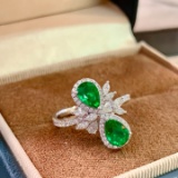 14k Gold 1.62 Ctw Vivid Green Natural Emerald & Diamond Ring