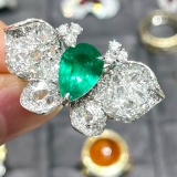14k Gold 3.05 Ctw Vivid Green Natural Emerald & Diamond Ring