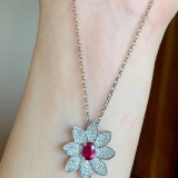 14k Gold 1.49 Ctw Natural Ruby & Diamond Pendant( Without Chain )