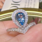 14k Gold 1.32 Ctw Natural Aquamarine & Diamond Ring