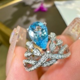 14k Gold 0.75 Ct Natural Aquamarine & Diamond Ring