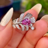 14k Gold 1.34 Ctw Natural Padparadscha Sapphire & Diamond Ring