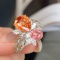 14k Gold 2.96 Ctw Natural Padparadscha Sapphire & Diamond Ring