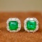 14k Gold 1.59 Ctw Natural Emerald & Diamond Earrings