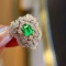 14k Gold 0.48 Ct Natural Emerald & Diamond Brooch