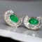 14k Gold 0.97 Ctw Natural Emerald & Diamond Earrings