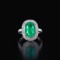 14k Gold 3.22 Ctw Vivid Green Natural Emerald & Diamond Ring