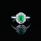 14k Gold 0.6 Ct Vivid Green Natural Emerald & Diamond Ring