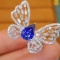 14k Gold 1.80 Ctw Natural Sapphire & Diamond & Butterfly Ring