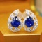 14k Gold 1.80 Ctw Natural Sapphire & Diamond Earrings