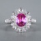 14k Gold 2.98 Ctw Natural Padparadscha Sapphire & Diamond Ring
