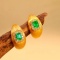 14k Gold 0.54 Ctw Vivid Green Natural Emerald & Diamond Earrings
