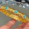 14k Gold 5.2 Ct Natural Paraiba Tourmaline & Diamond Bangle
