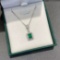14k Gold 1.41 Ctw Vivid Green Natural Emerald & Diamond Necklace