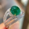 14k Gold 3.26 Ctw Vivid Green Natural Emerald & Diamond Ring