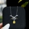 14k Gold 0.43 Ctw Natural Yellow Diamond & Diamond Necklace