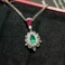 14k Gold 0.60 Ctw Natural Emerald & Ruby & Toi Et Moi Pendant( Without Chain )