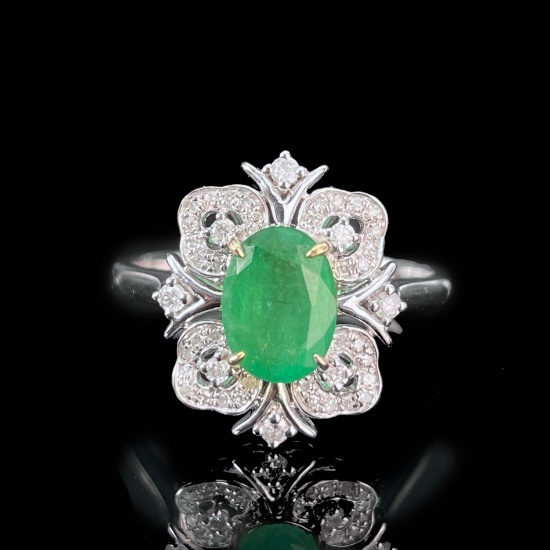 14k Gold 1.2 Ctw Natural Emerald & Diamond Ring