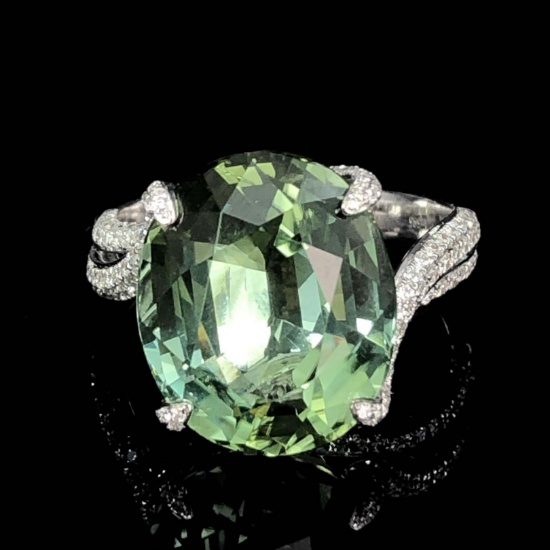 14k Gold 11.4 Ctw Natural Tourmaline & Diamond Ring