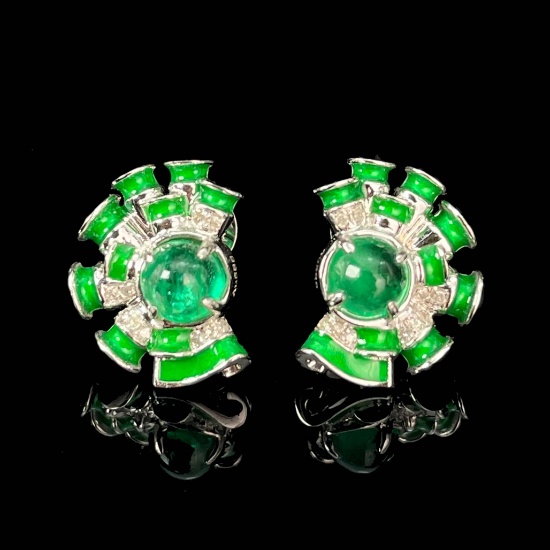 14k Gold 0.64 Ct Natural Emerald & Diamond Earrings