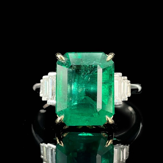 14k Gold 5.07 Ctw Natural Emerald & Diamond Ring