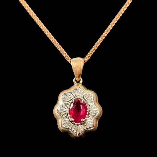 14k Gold 0.5 Ct Natural Ruby & Diamond Pendant( Without Chain )