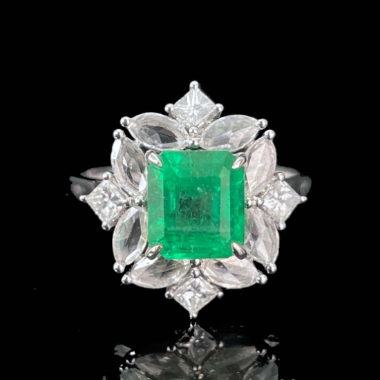 14k Gold 3.23 Ctw Natural Emerald & Diamond Ring