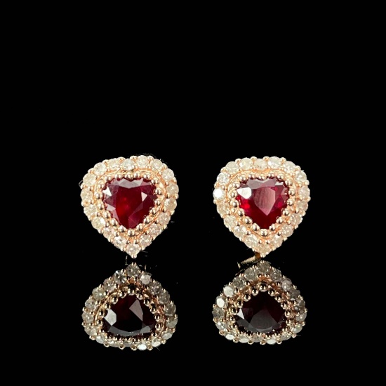 14k Gold 0.81 Ctw Natural Ruby & Diamond Earrings