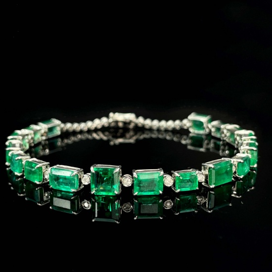 14k Gold 10.5 Ct Natural Emerald & Diamond Bracelet
