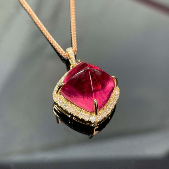 14k Gold 11.13 Ctw Natural Tourmaline & Diamond Pendant( Without Chain )