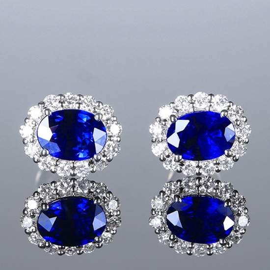 14k Gold 2.32 Ctw Natural Sapphire & Diamond Earrings