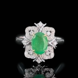 14k Gold 1.2 Ctw Natural Emerald & Diamond Ring