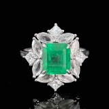 14k Gold 3.23 Ctw Natural Emerald & Diamond Ring