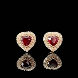 14k Gold 0.81 Ctw Natural Ruby & Diamond Earrings