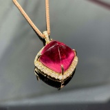 14k Gold 11.13 Ctw Natural Tourmaline & Diamond Pendant( Without Chain )